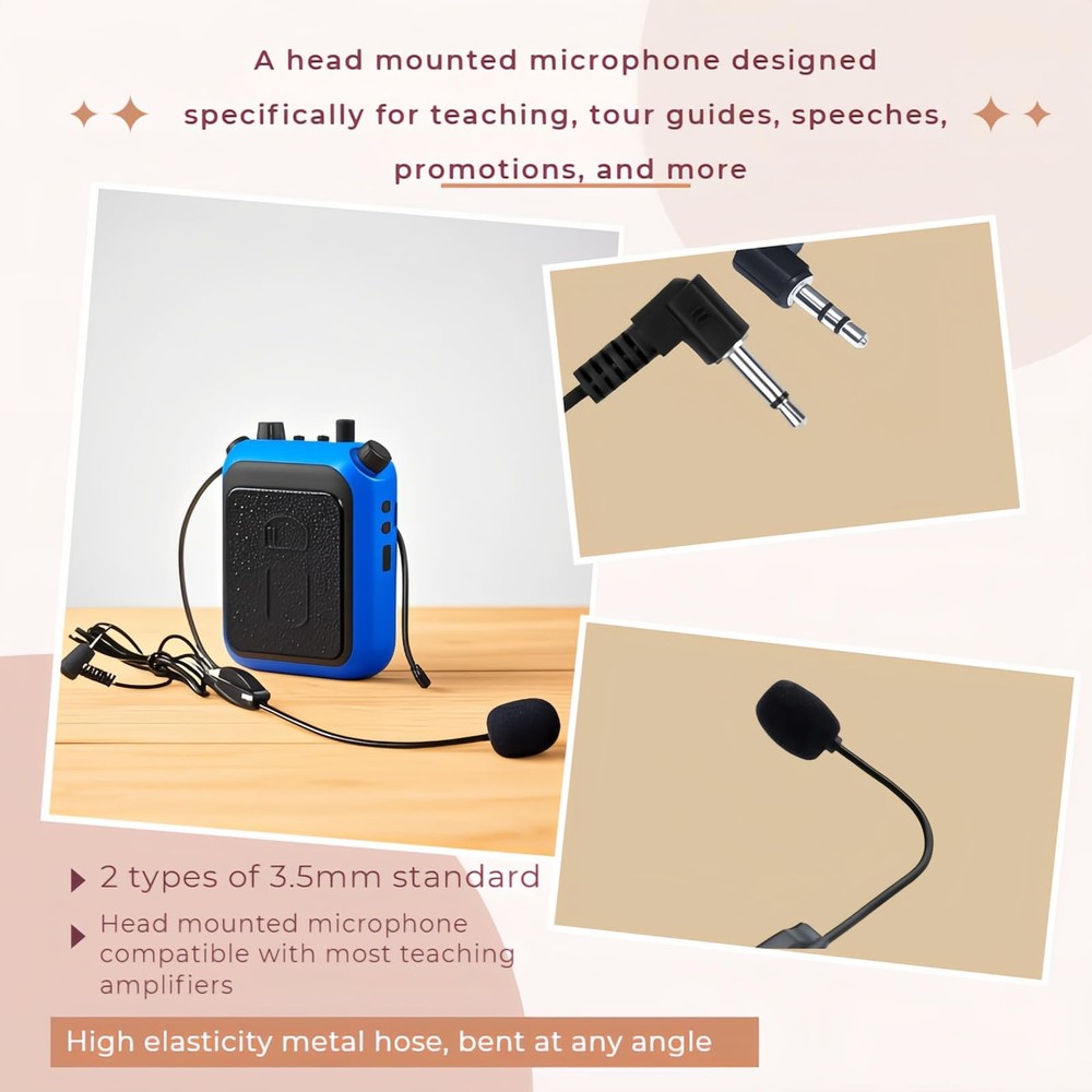 2-Pack Headset Microphone for Voice Amplifier, Teachers, Presenters - Black