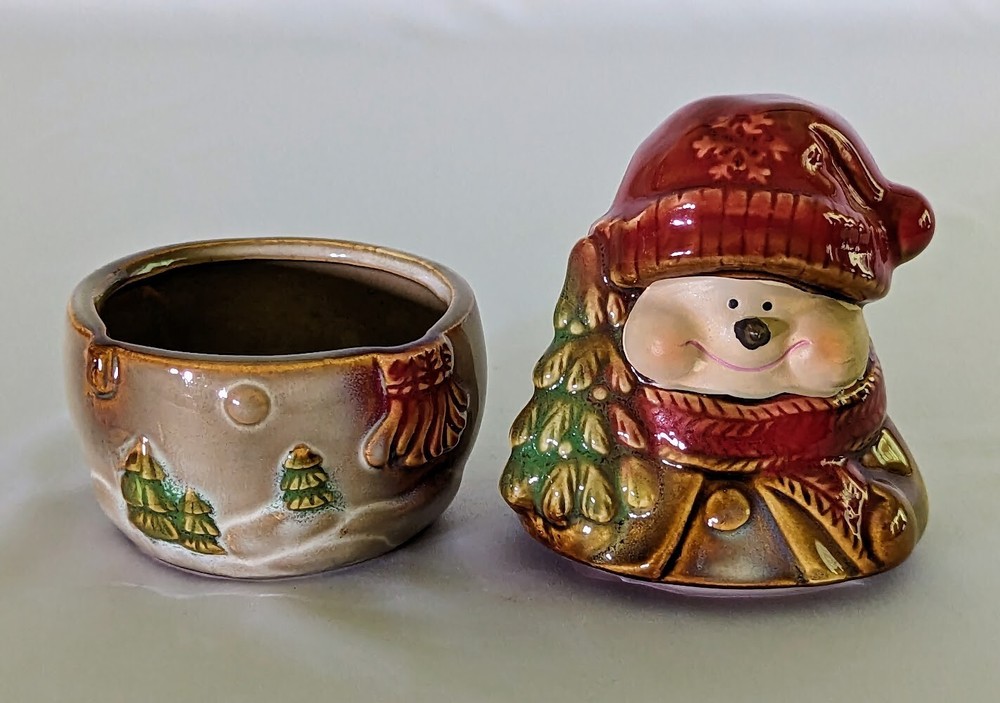 Snowman Covered Sugar Bowl without Spoon, 5.5" Tall