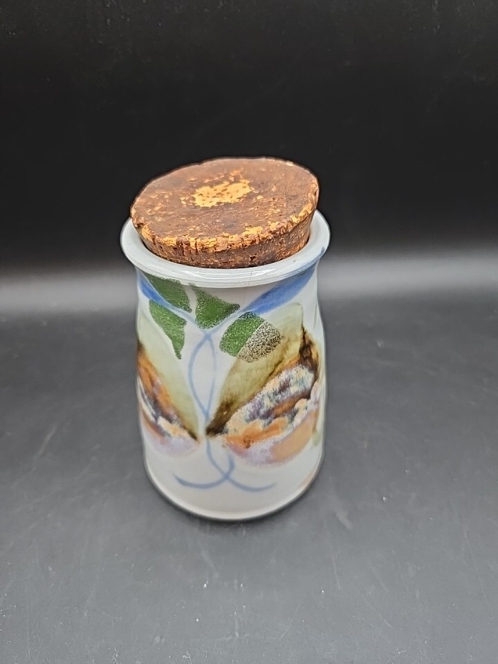 Studio Art Pottery Corked Storage Container Canister Jar Signed