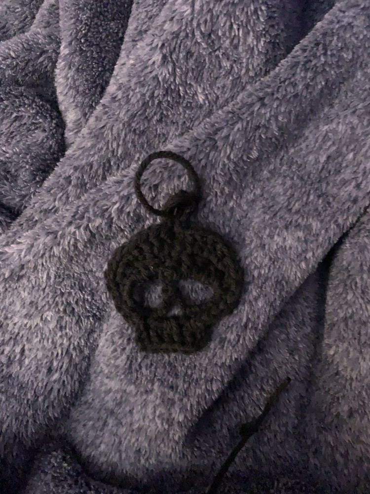 Handmade crochet black bat and skull