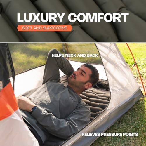 Inflatable Sleeping Pad for Camping & Backpacking – Lightweight 2.1” Thick