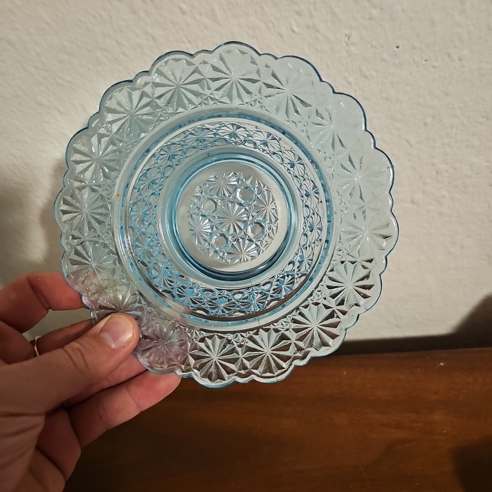 L E Smith Blue Daisy & Button Bell Shape Candy Sish Bowl Rare