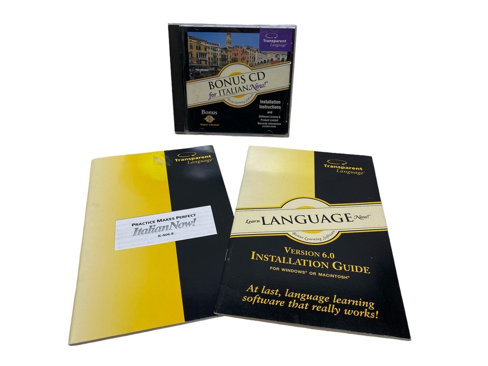 Transparent Language Learn Italian Now W/ Booklet for PC, Mac Great Condition