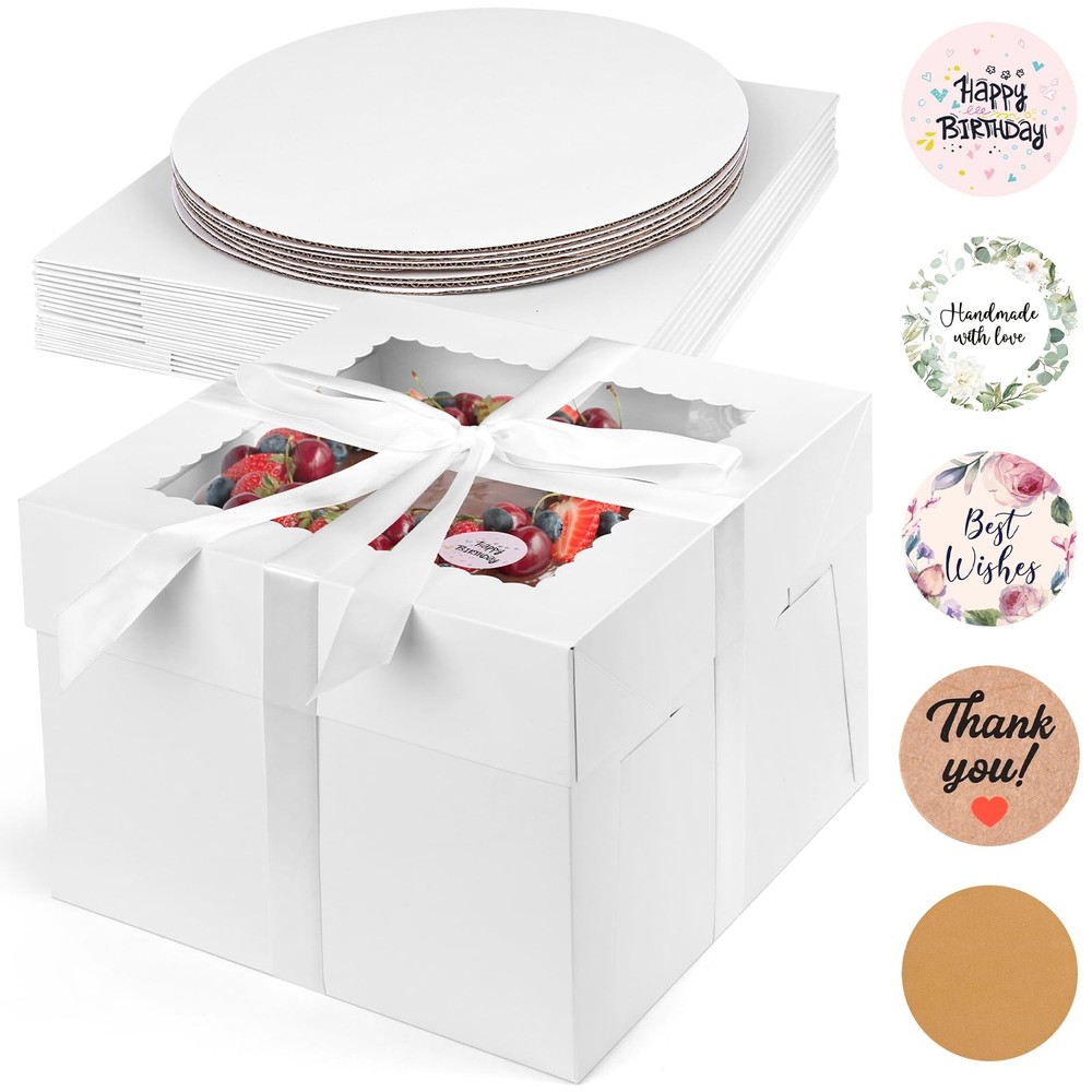 10 Pack Cake Boxes, 10x10x8 Inches Cake Containers with Window, White Bakery ...