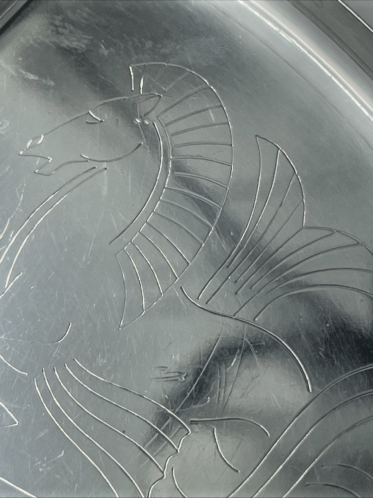 Geoffrey Guy Bellamy Silver Hippocampus Pattern Triangular Dish London 1957