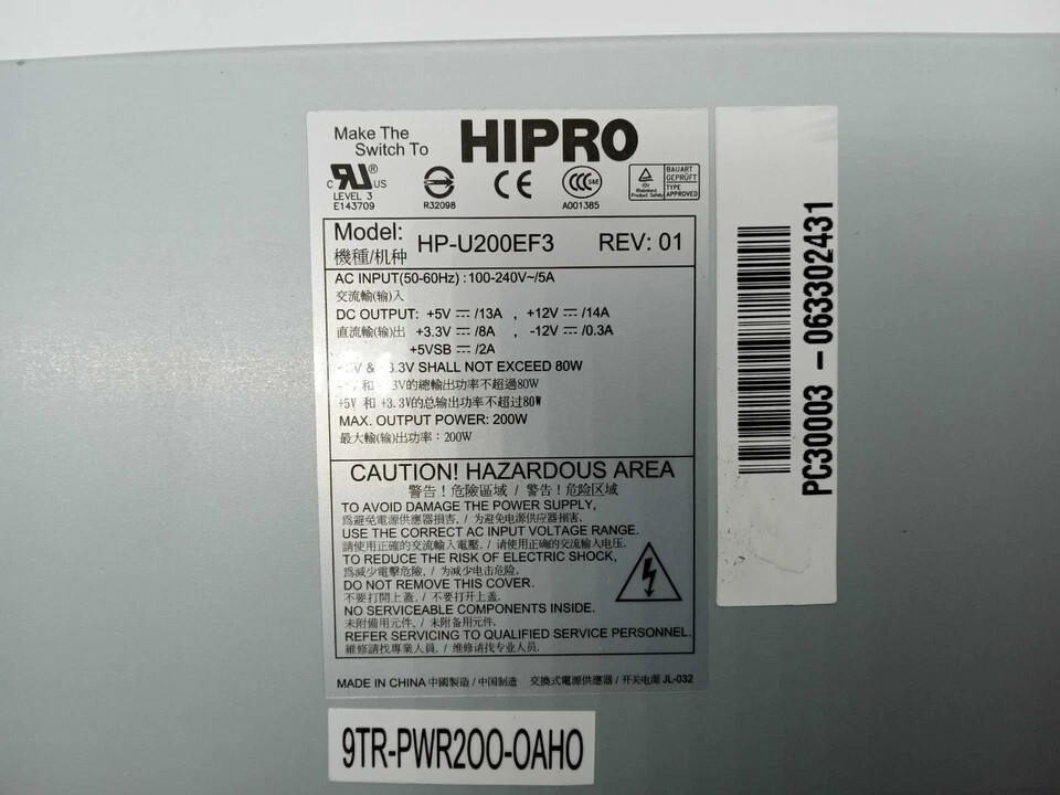 Hipro 200W Power Supply HP-U200EF3 REV:01