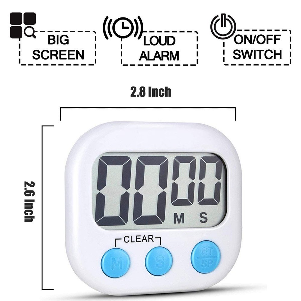 Digital Kitchen Timer with Display – for Cooking, Baking, and Grilling (White)