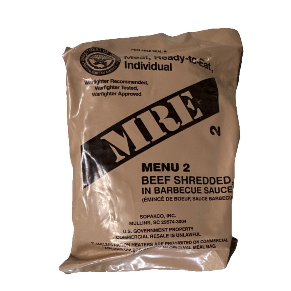 2 PACK SOPAKCO MRE Beef Shredded Barbecue MENU 2 SINGLE SEALED PKGS