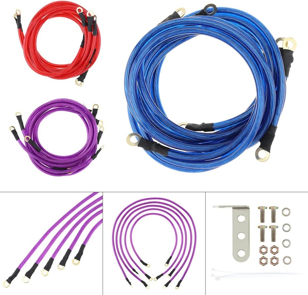 5 Point Car Universal Earth Ground Cables Grounding Wire System Kit High Perf...