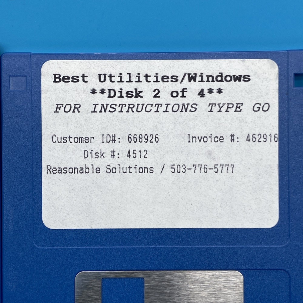 Vintage Reasonable Solutions Best Utilities for Windows 3.5" Floppy Disk Set 1-4