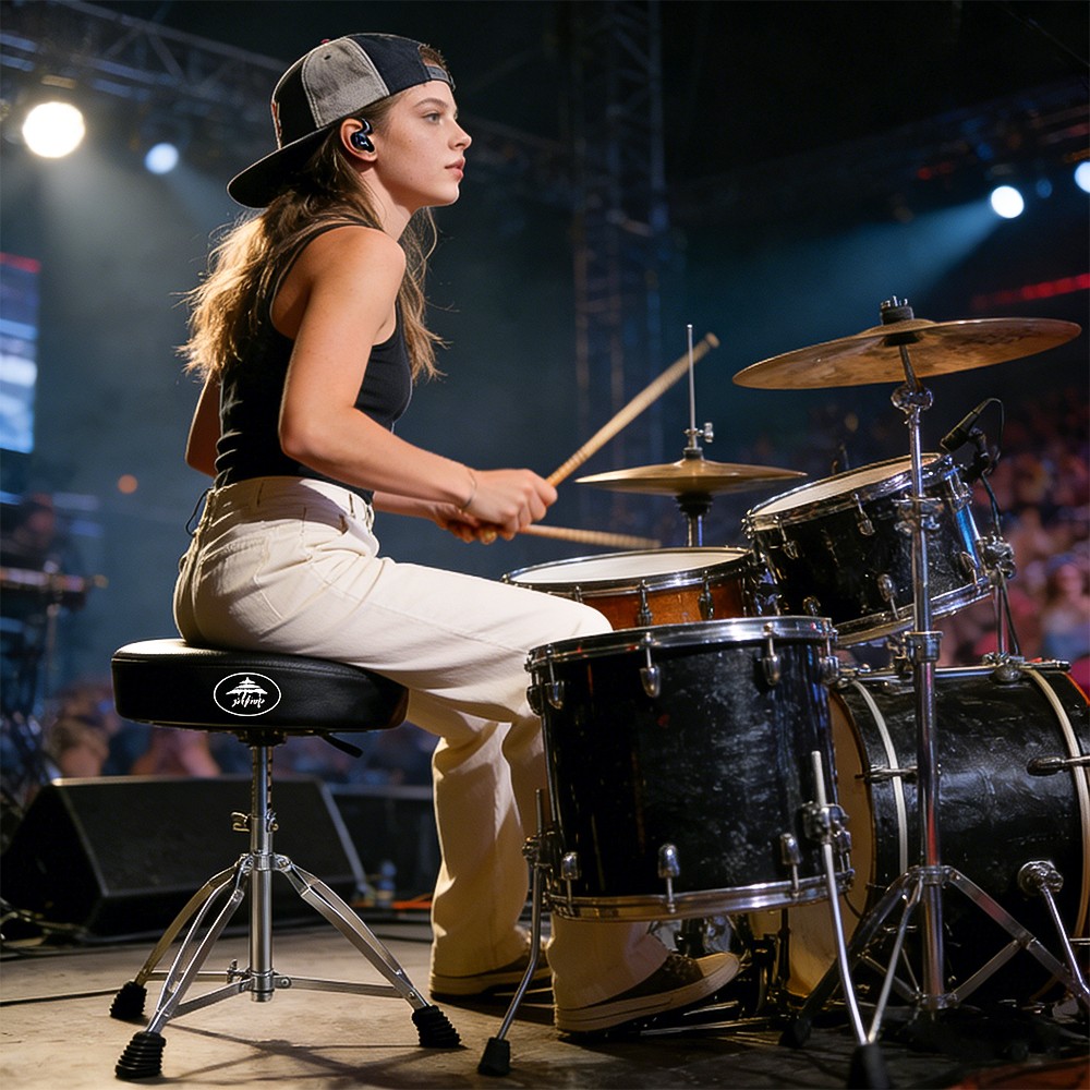 Portable Foldable Drum Throne with Drumsticks, Adjustable Height for Practice