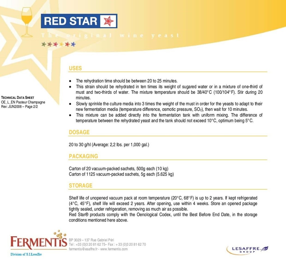 WINE YEAST Red Star Premier Blanc 500g Brick for Soda Cider Champagne Moonshine