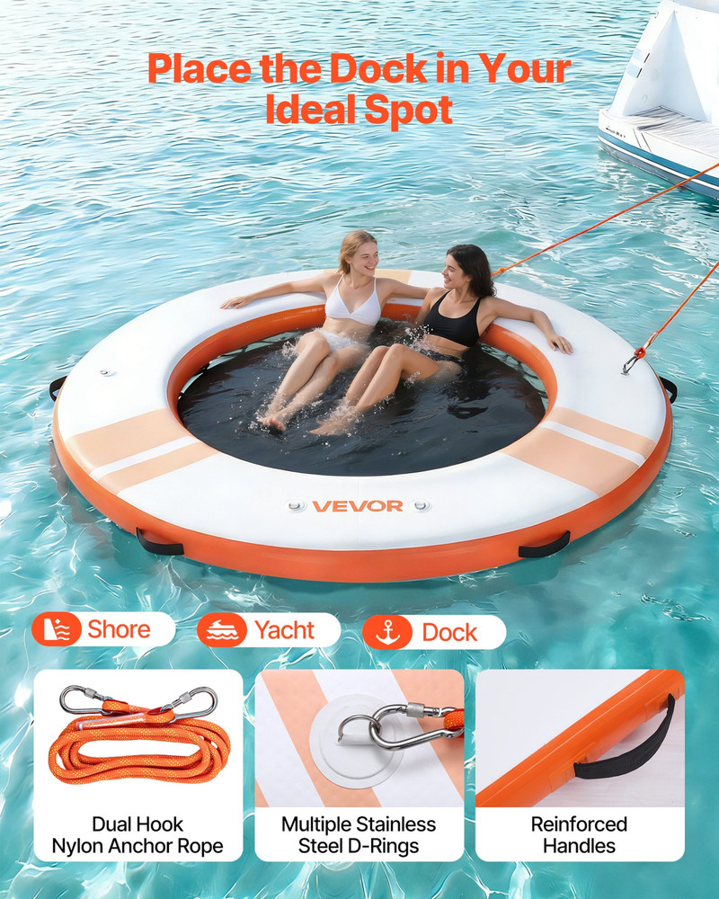 Inflatable Floating Dock, 8 FT Inflatable Dock Platform, Orange