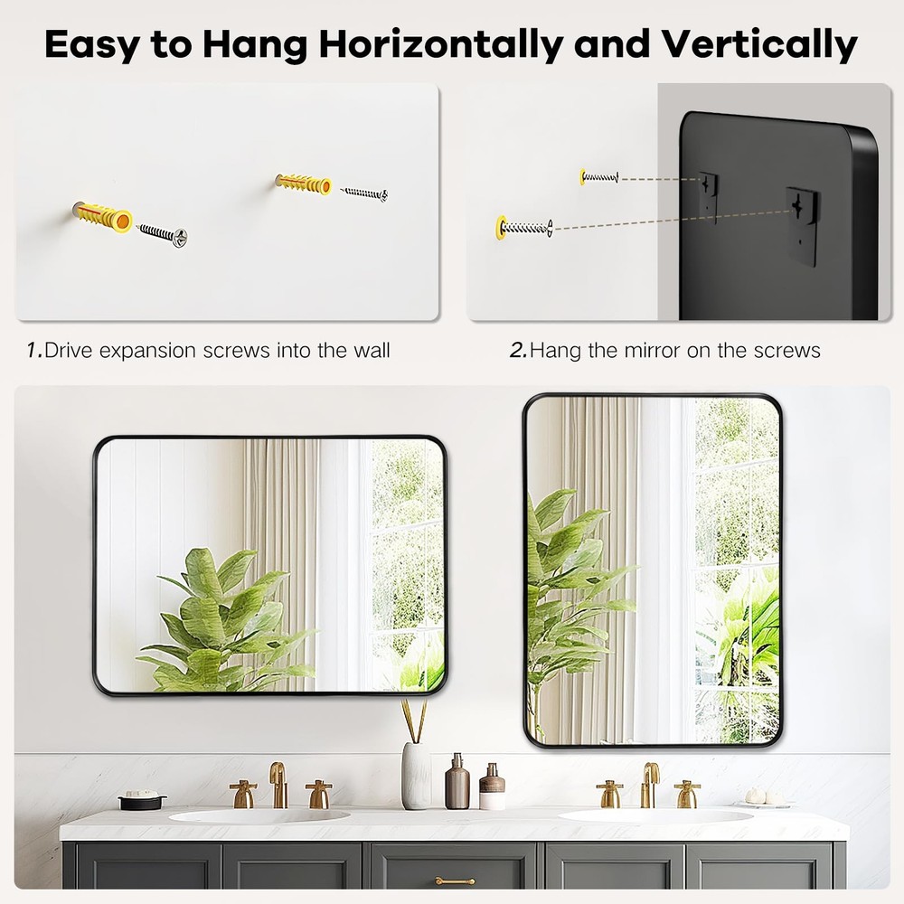 Black Mirror for Bathroom Wall - 40x30 Inch Large Reactangular Metal Framed M...