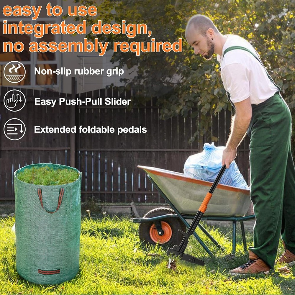 Stainless Steel Weed Puller Tool Stand-Up Long Handle Weed Picker with Leaf Bag