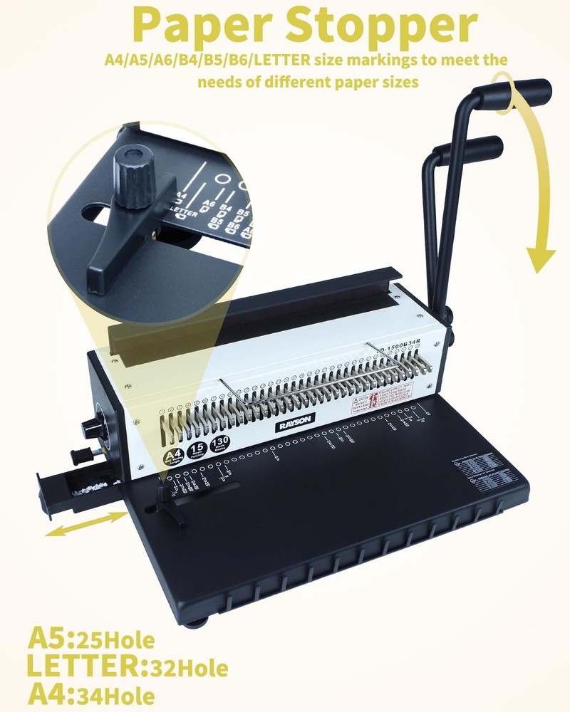 Binding Machine with Round Holes, 3:1 Pitch, Binds 15 Sheets, 130 Capacity
