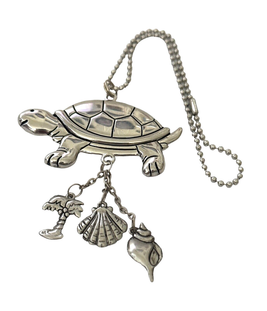 Ornament- TURTLE- silver color- dangling charms-seashells- palm tree