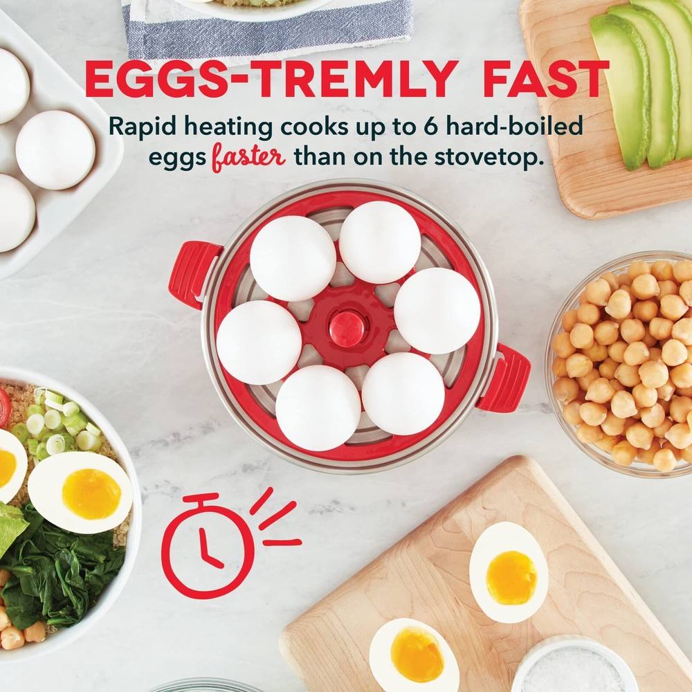 Dash Rapid Egg Cooker 6Egg Capacity Electric Hard Boiled Pouched Scrambled -RED