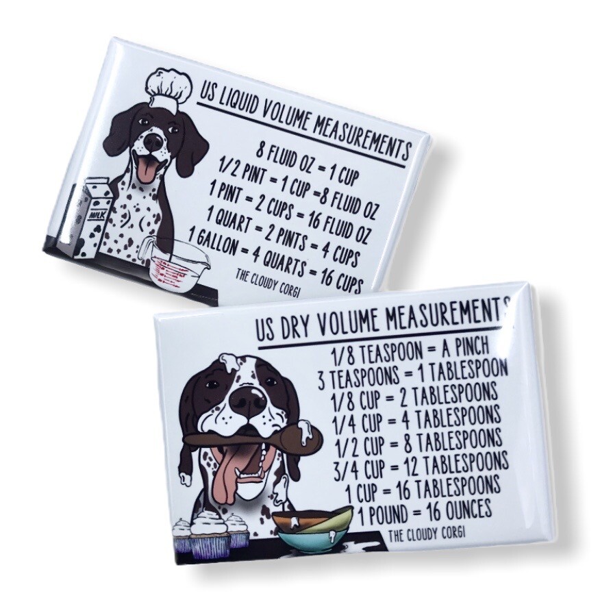 German Shorthaired Pointer Dog Measuring Magnets Kitchen Cooking Baking Charts