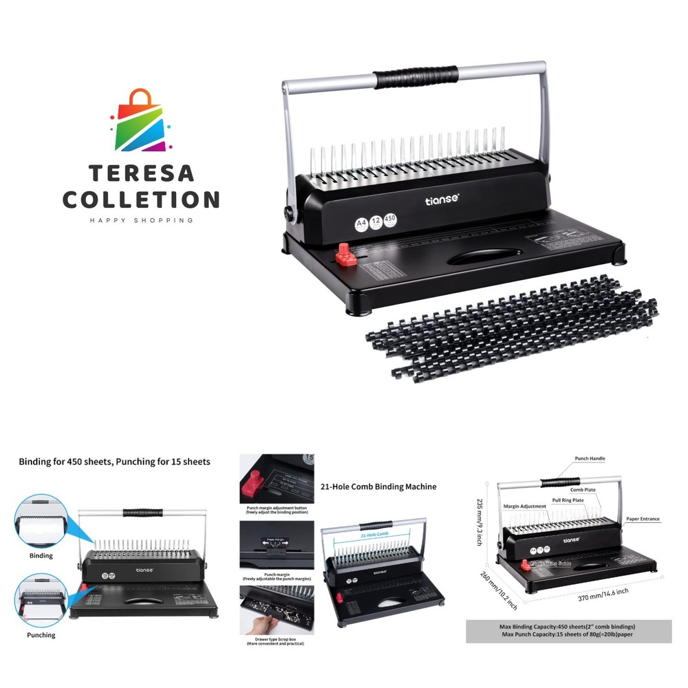 Binding Machines, 21-Holes, 450 Sheets, Comb Bind Machine Book Maker with 100...