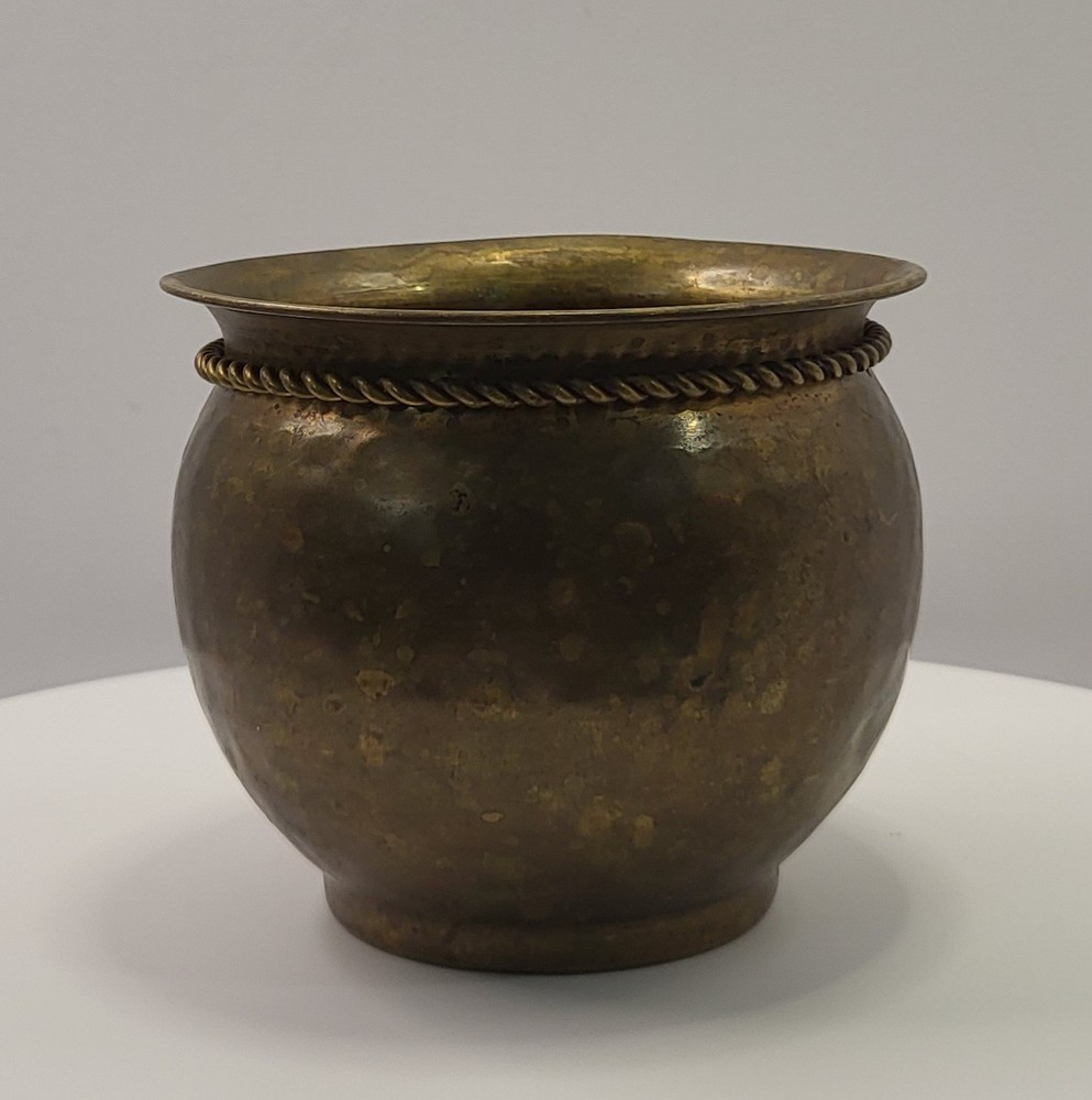 Vintage Hammered Brass Planter or Candle Holder Rope Pattern
