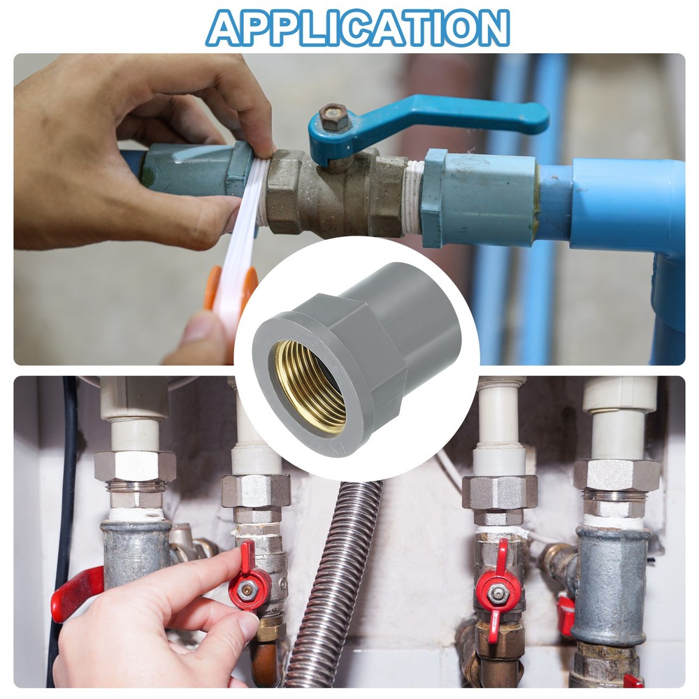 3 Pcs PVC Pipe Fittings, 25mm 3/4 PT Brass Threaded Pipe Coupling, Grey