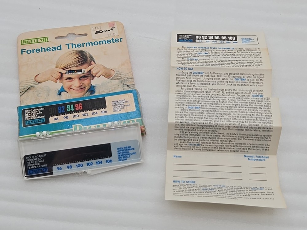 Vintage Digitemp Forehead Thermometer with Box Instructions & Plastic Case