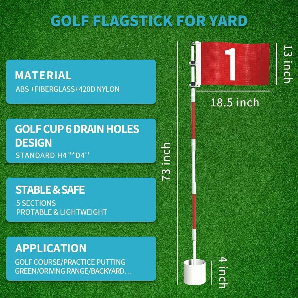 6ft Detachable Golf Flagstick & Cup Set - Durable Practice in Your Backyard