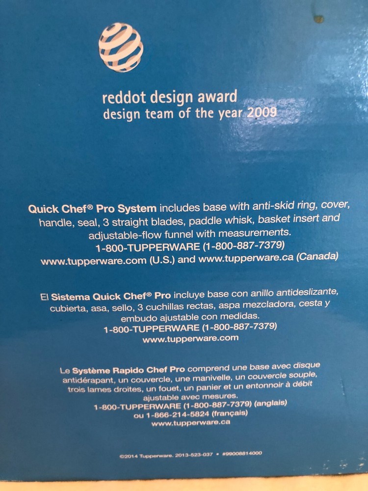 Tupperware Power Chef Pull-cord System With Whisk And Blade Time Savers New