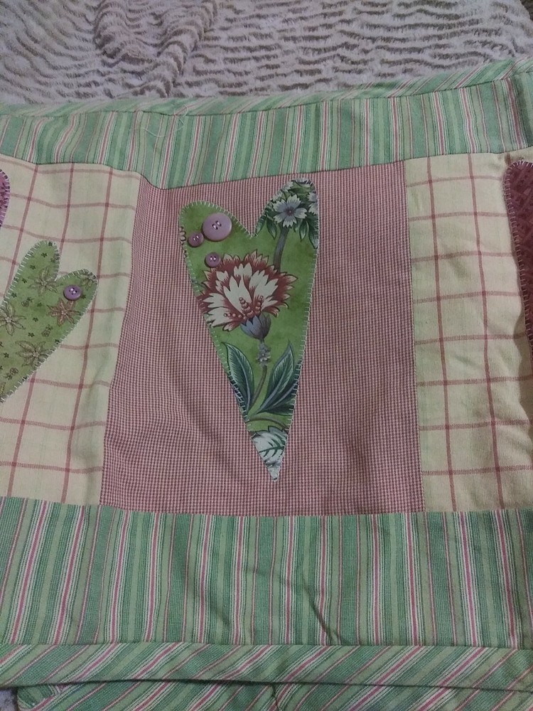 Handmade Patchwork Quilted RUNNER 16X47 COUNTRY Hearts Primitive OOAK