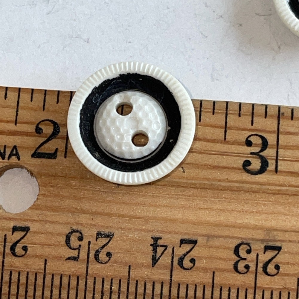 Set Of 10 White Plastic 2 Sided Painted Black Buttons 5/8”