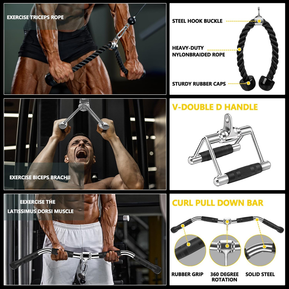 Cable Machine Attachment, LAT Pulldown Attachments, Home Gym Accessories, Tricep
