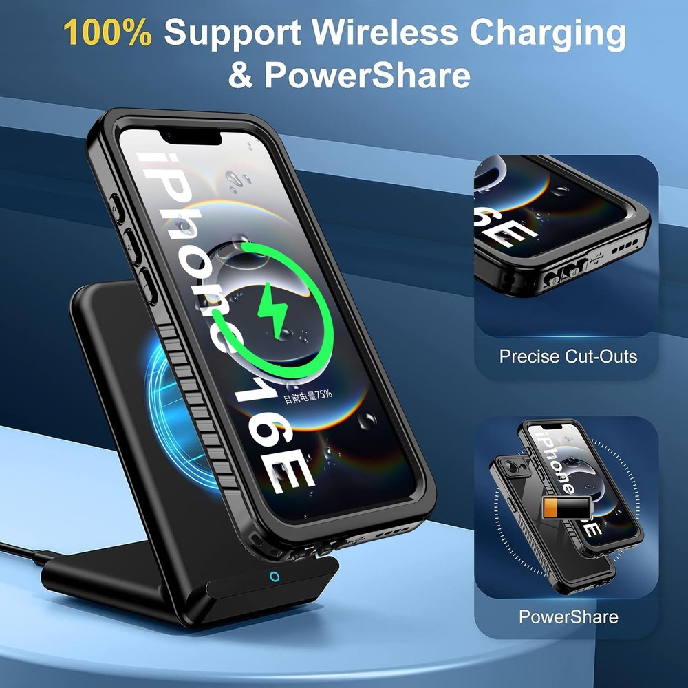 Ezanmull for iPhone 16e Waterproof Case, with Built-in Screen Protector Dustproo