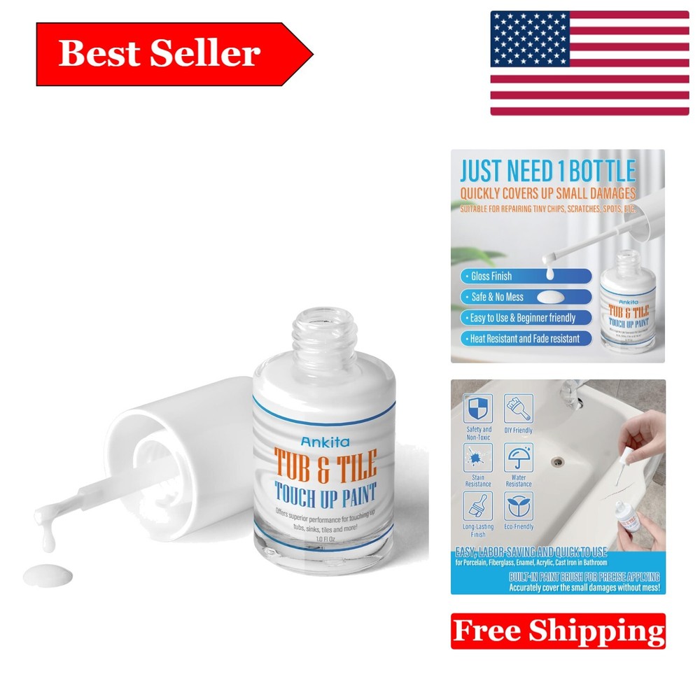 White High-Gloss Tub & Tile Paint - Waterproof, Quick-Dry, Scratch & Chip Rep...