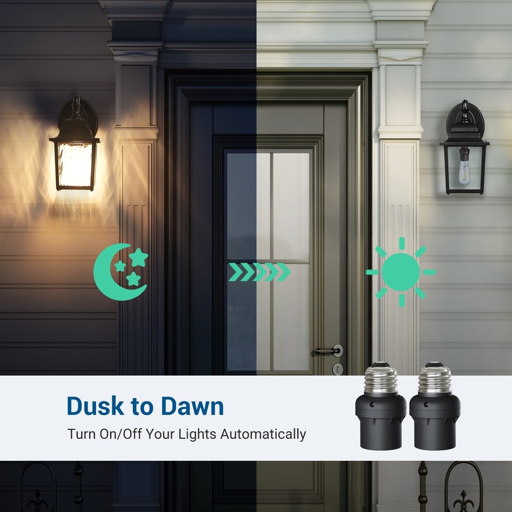 DEWENWILS 2 Pack Automatic Dusk to Dawn Light Bulb Sockets, Light Sensor Socket