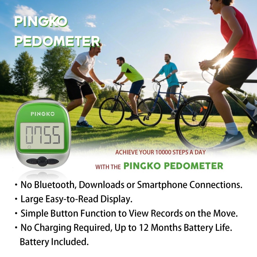 PINGKO Portable Outdoor Pedometer – Step Counter with Calorie Tracker, Green