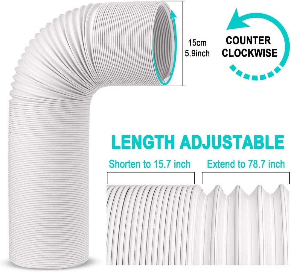 Portable AC Vent Hose 5.9''-6'' Adjustable Duct Counterclockwise Universal Use
