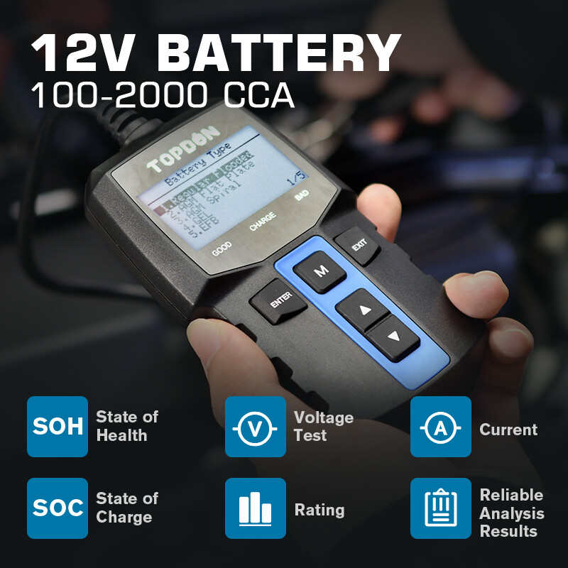 2025 TOPDON BT100 Car Battery Tester 100-2000 CCALoad Tester 3 Testing Functions