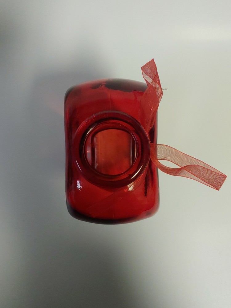 Beautiful Ruby Red Stained Heart Shaped Pressed Glass Bottles /Vases 5"