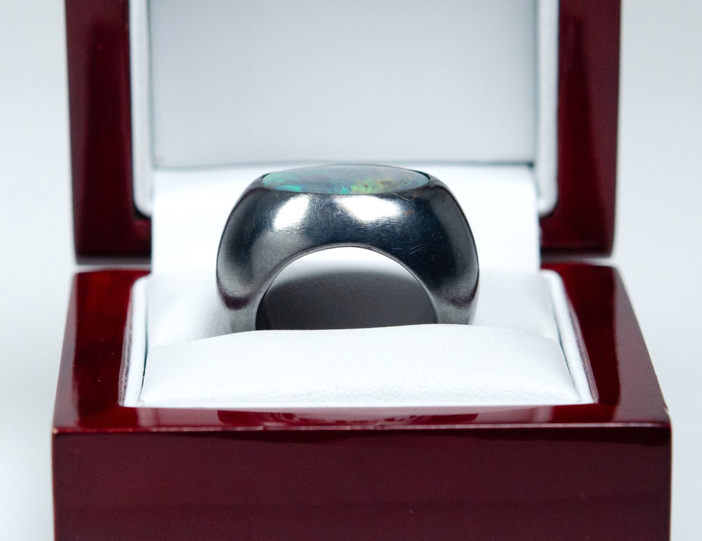 925 Silver - Massive Vintage Designer Ring - Black Boulder Opal