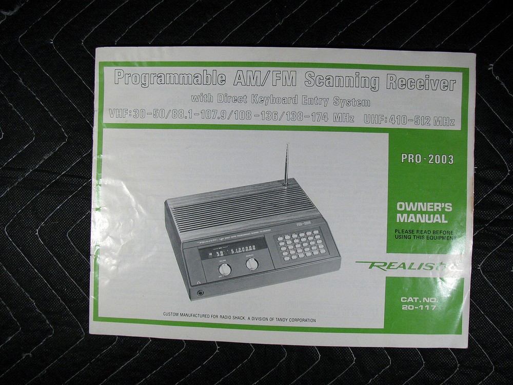 Genuine Realistic PRO-2003 Programmable AM/FM Scanning Receiver Manual