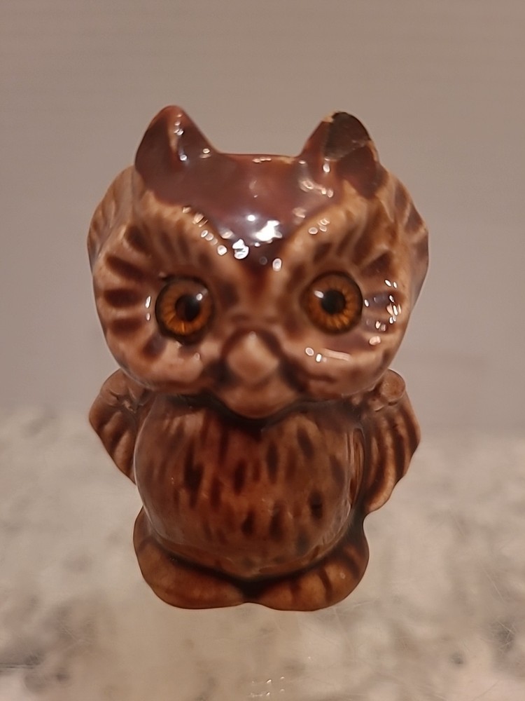 Vintage Macrame Owl Bead Accessory Ceramic Brown