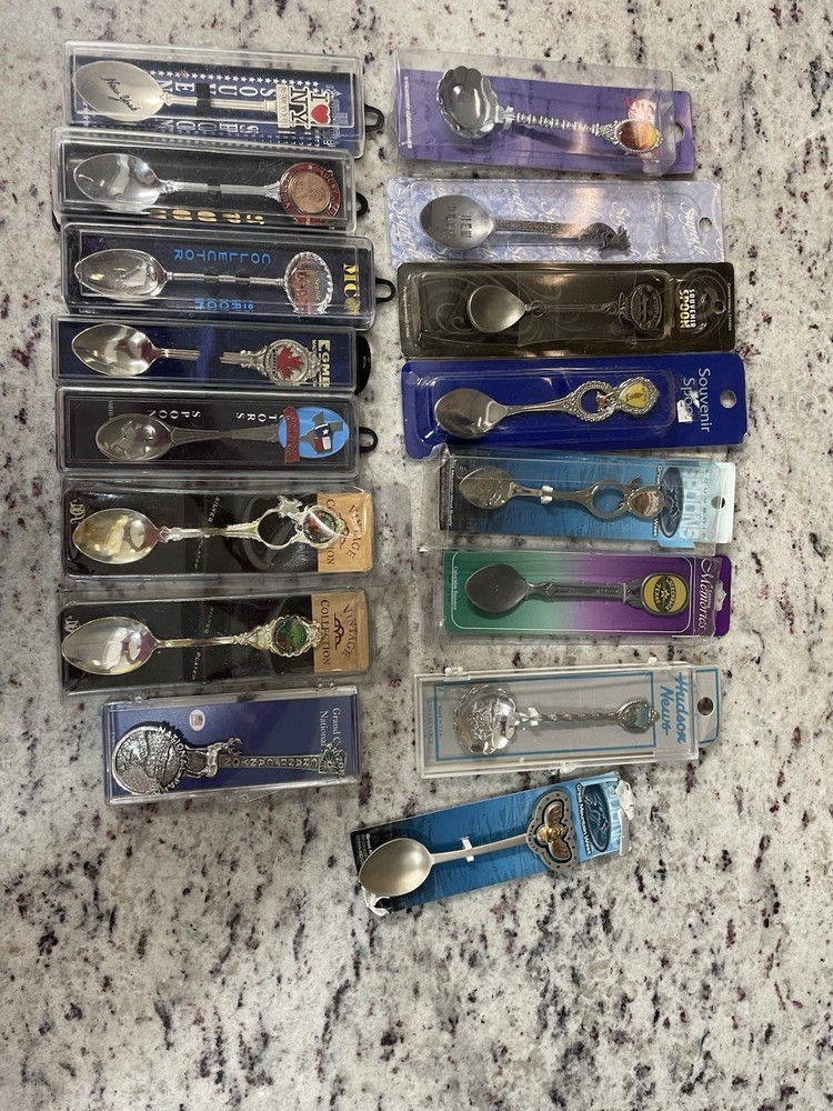 Souvenir Spoons Vintage Collection Metal Enamel Assorted