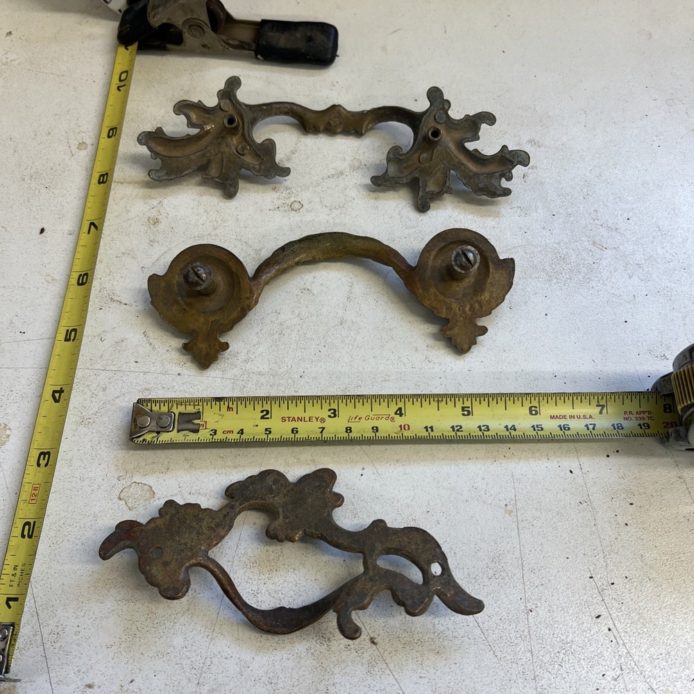 Three French Rococo Brass Handles Pulls