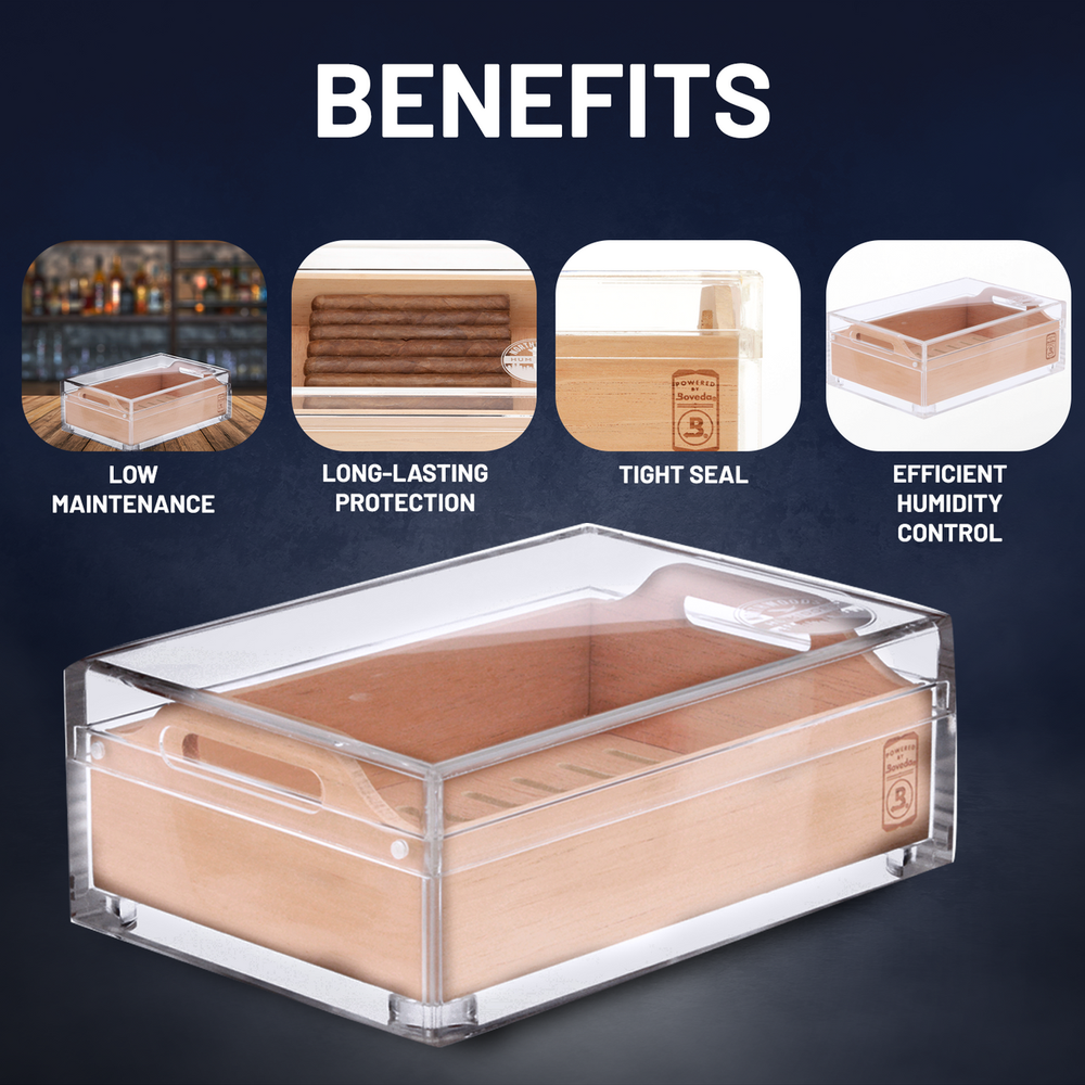 Small Acrylic 20-Cigar Humidor Powered by Boveda
