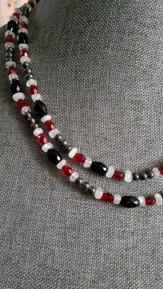 Red & Black Multi Bead Gemstone. 36" Can Double Up