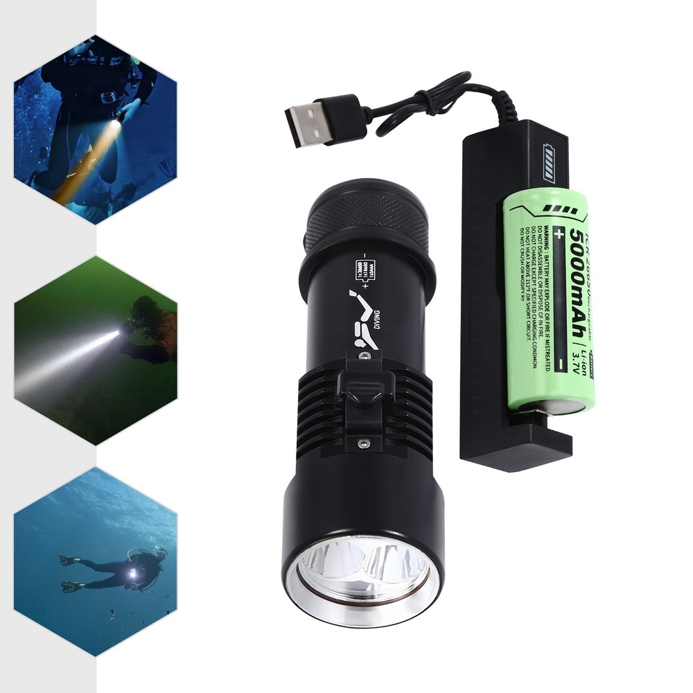LED Dive Light Waterproof Compact Bright Diving Torch Submersible Flashlight