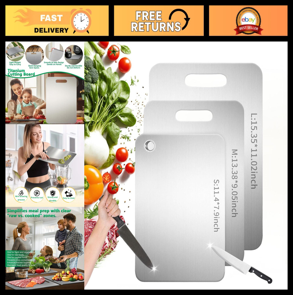 100% Pure Titanium Cutting Board Set - Non-Toxic, Double-Sided, Dishwasher Safe