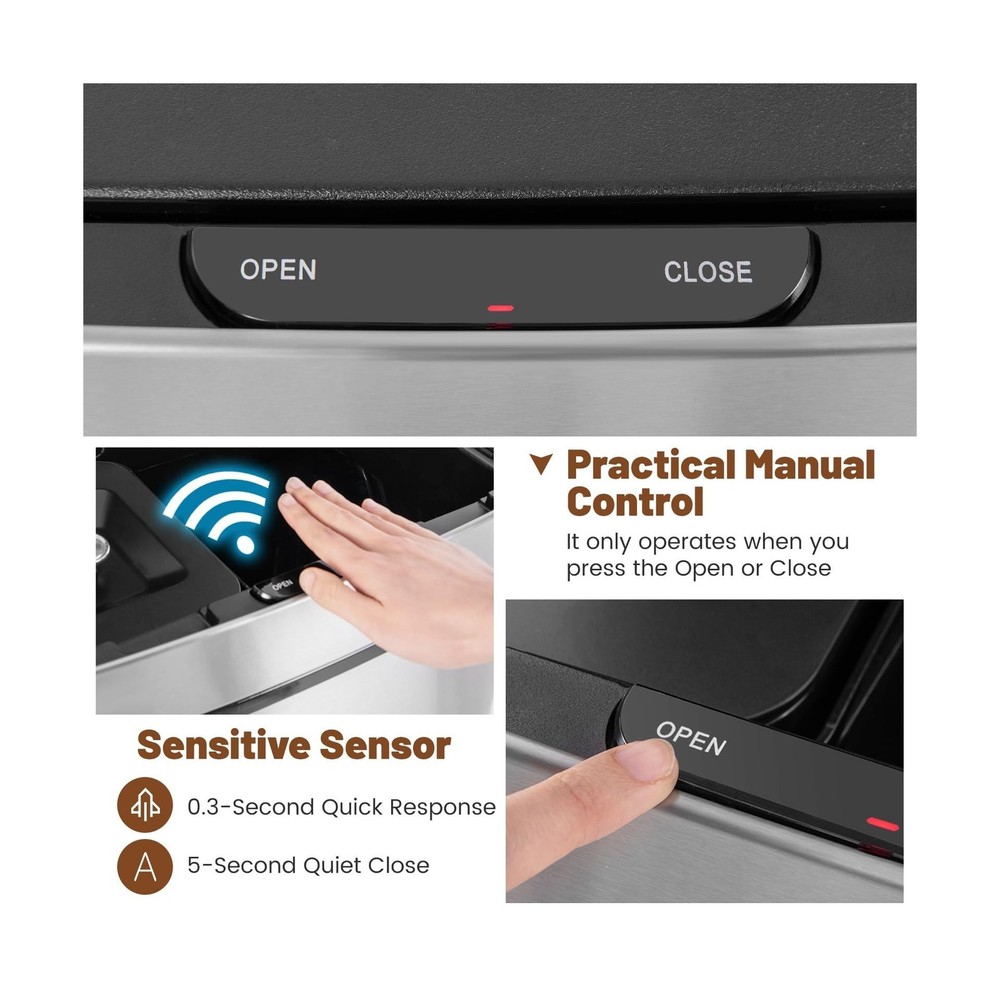 Goplus 19 Gal Motion Sensor Trash Can, 72 L Volume in 4 Containers, Touchless...