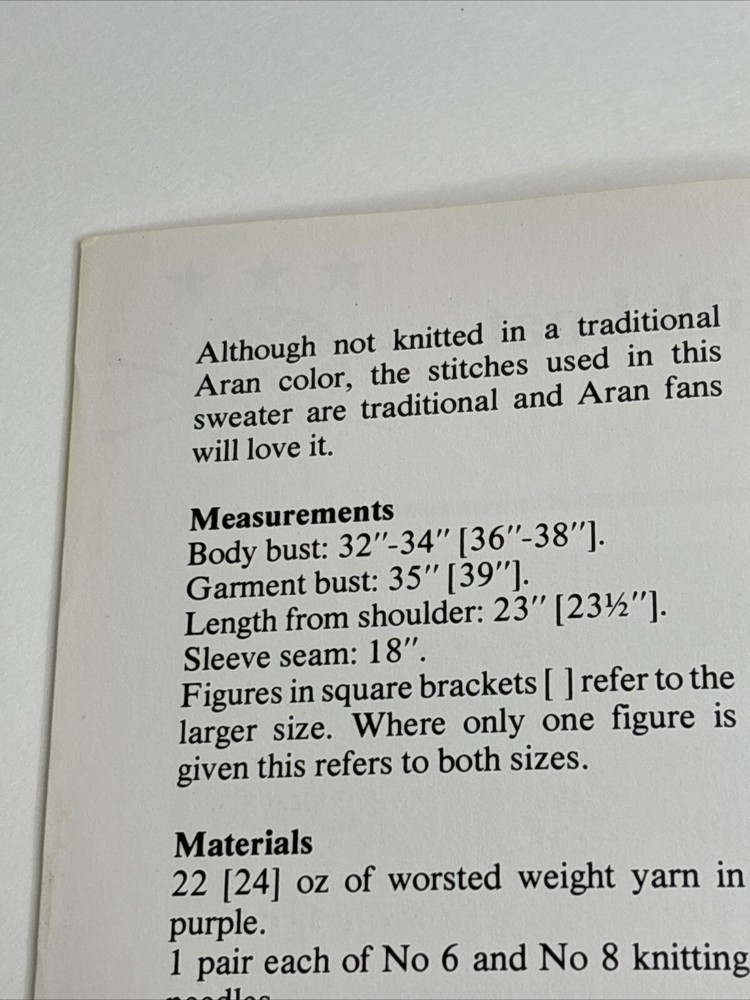 Aran Pullover With Boat Neck Women's Sweater Knitting Pattern Card